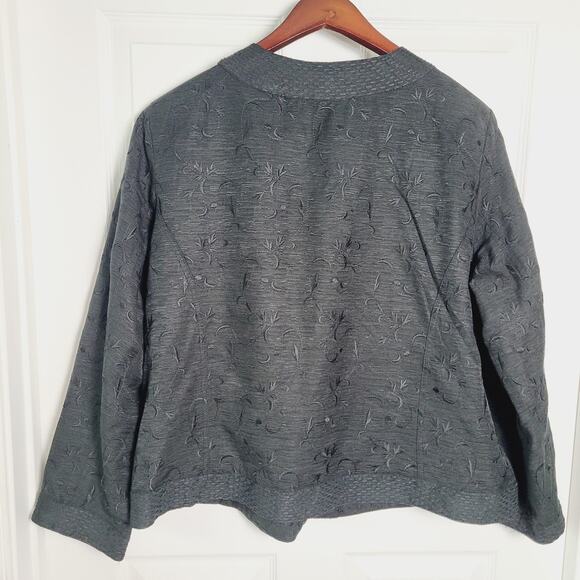 Silkland Jacket Womens 2X Black Silk Jacquard Floral Open Front Evening Dressy - Picture 7 of 10